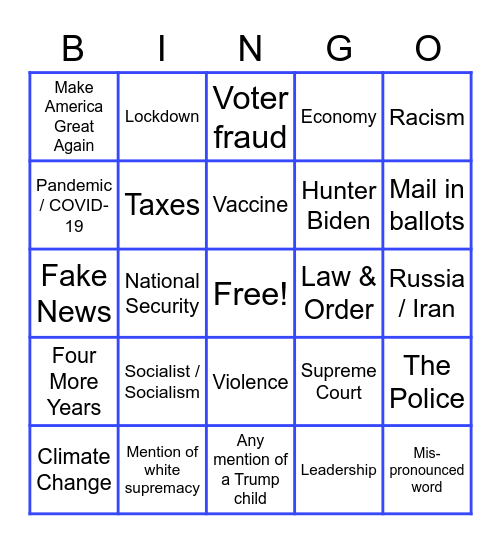 Debate #2 Bingo Card