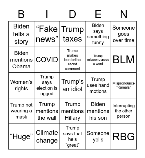 Biden Bingo Card