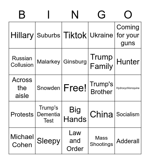 Trump v Biden Sept 2020 Bingo Card