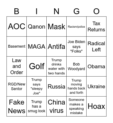 Presidential Debate Bingo Card