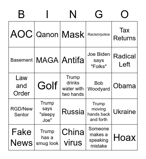 Presidential Debate Bingo Card