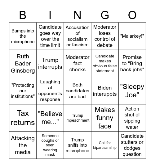 DEBATE BINGO Card