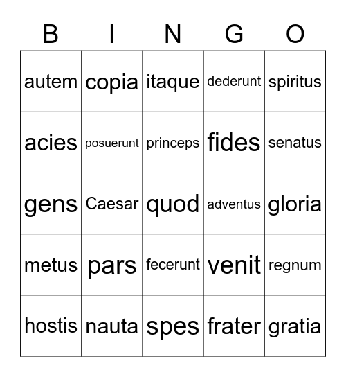 Latin Review 1 Bingo Card