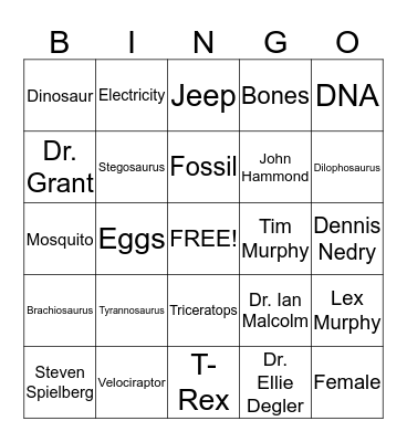 Jurassic Park BINGO Card