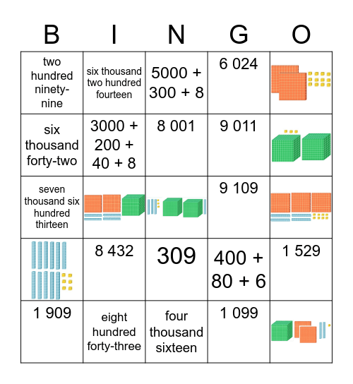 Number Representations to 10 000 Bingo Card