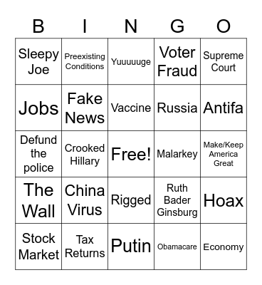 Presidential Debate 1 Bingo Card