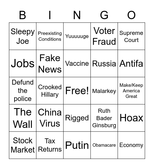 Presidential Debate 1 Bingo Card