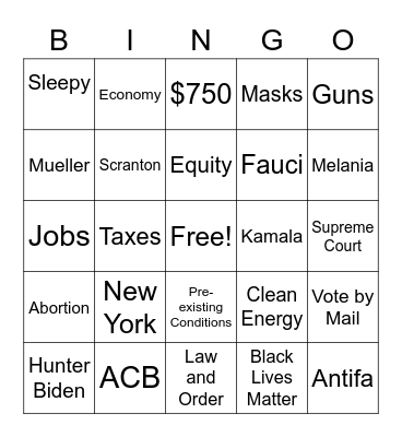 Presidential Debate Bingo 2020 Bingo Card