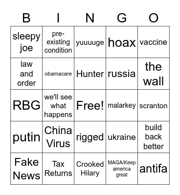 Debate Bingo Card 1 Bingo Card