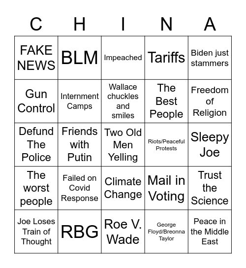 Debate Bingo Card