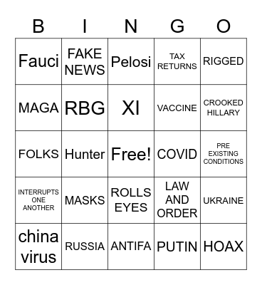 Presidential Debate Bingo - Intl Bingo Card