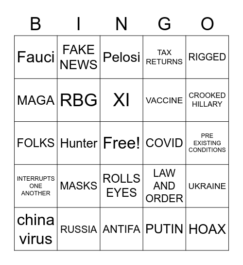 Presidential Debate Bingo - Intl Bingo Card
