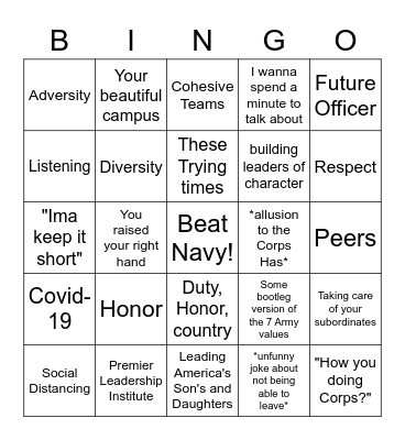 Thayer Dinner 2k2k Bingo Card
