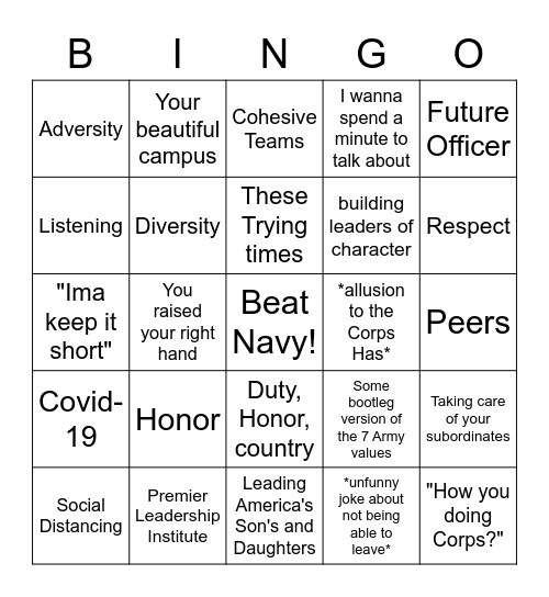 Thayer Dinner 2k2k Bingo Card