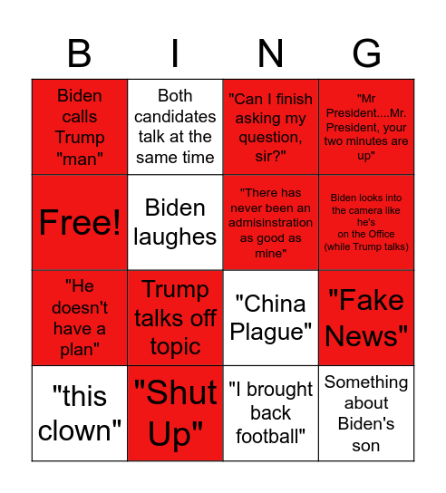 Presidential Debate Bingo Card