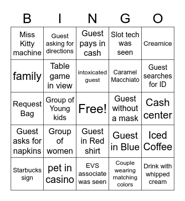 Coffee and casino Bingo Card