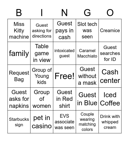 Coffee and casino Bingo Card