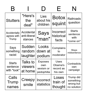 Presidential Debate Bingo (Biden Edition) Bingo Card