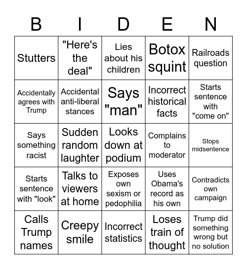 Presidential Debate Bingo (Biden Edition) Bingo Card