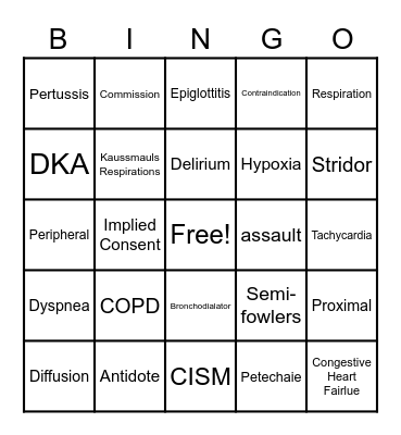 EMT Medical 2020 Bingo Card