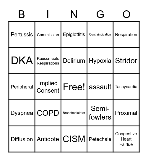 EMT Medical 2020 Bingo Card