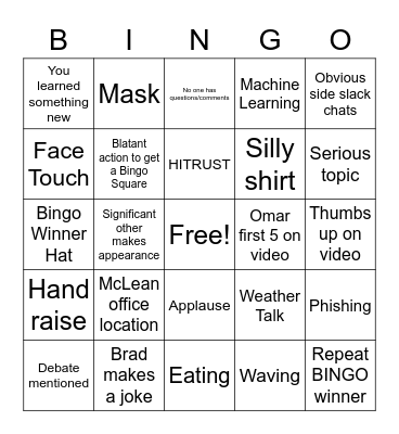 Verato Town Hall 9/30 Bingo Card
