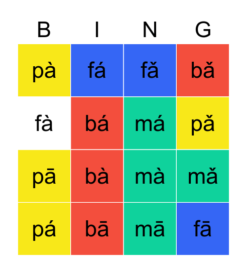 Pinyin(拼音) - bpmf&a - Bingo Card