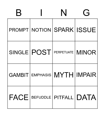 ENGLISH BINGO Card