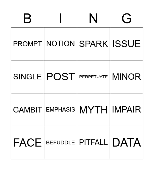 ENGLISH BINGO Card