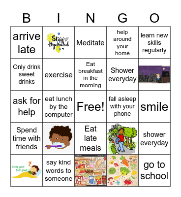 Healthy vs. Unhealthy habits Bingo Card