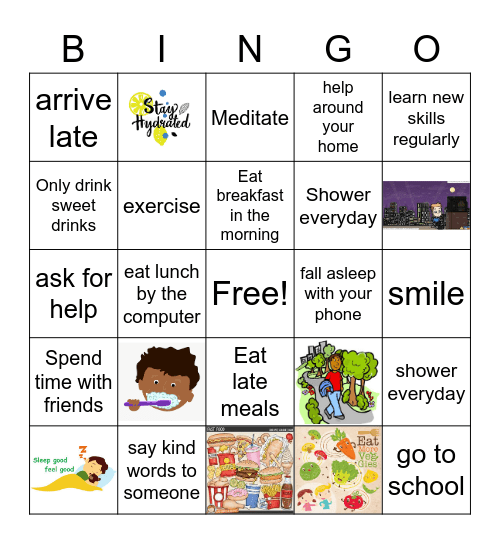 Healthy vs. Unhealthy habits Bingo Card