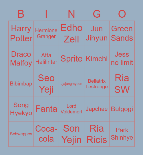 Punya Jisoo Bingo Card