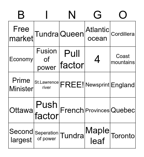 CaNaDa BiNgO Card