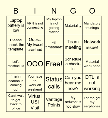 Work Bingo Card