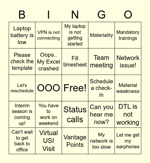 Work Bingo Card