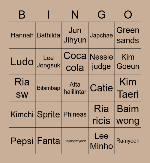 Suzu Bingo Card