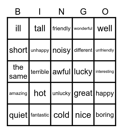 Adjectives  (TS - TP3) Bingo Card