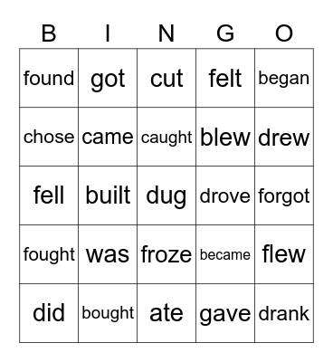 Irregular verbs Bingo Card