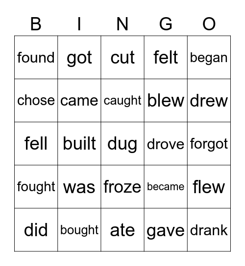 Irregular verbs Bingo Card