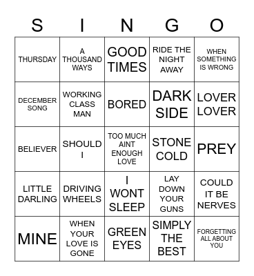 499 BARNES BREAKOUT TOUR 2020 Bingo Card