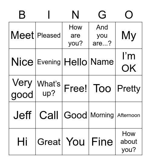 Pleased to meet you Bingo Card