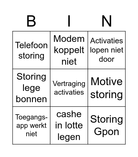 Storings SMS BINGO Card