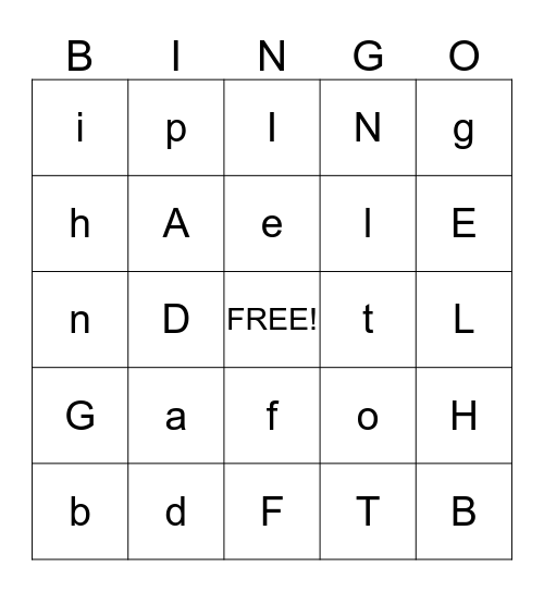 English Alphabet Bingo Card