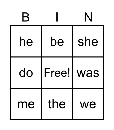 Senior Infants 1 Bingo Card