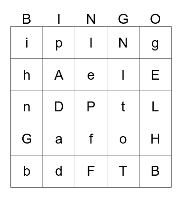 English Alphabet Bingo Card