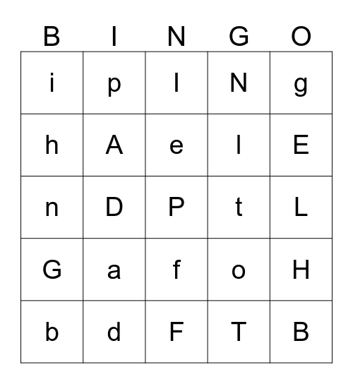 English Alphabet Bingo Card