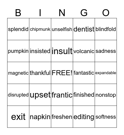 Fundations 2 Unit 5 Real Words Bingo Card