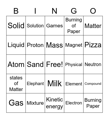 MATTER Bingo Card