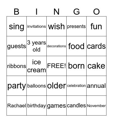 Birthday Bingo Card