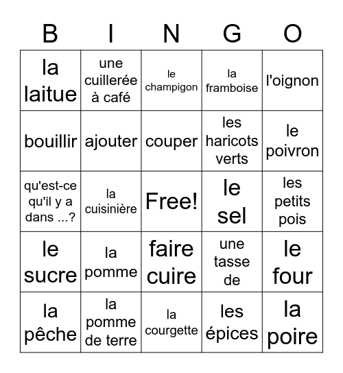 Français 3H Chapitre 3 vocabulaire 1 Bingo Card